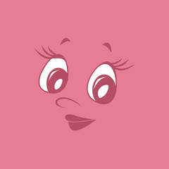 Lovely nice attractive face on a pink background. Smilie girl with love looks at us. Flat design.