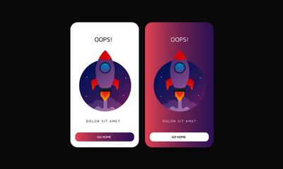 Oops 404 Page Interface Design with Rocket Ship Vector Illustration