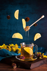 Hot tea with lemon and honey