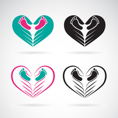 Vector of hand and small feet. Idea of the sign for the association of care. Feet in hand concept. The concept of showing love and concern. Easy editable layered vector illustration.