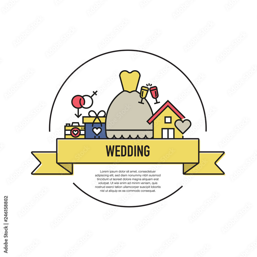 Poster WEDDING LINE ICON SET