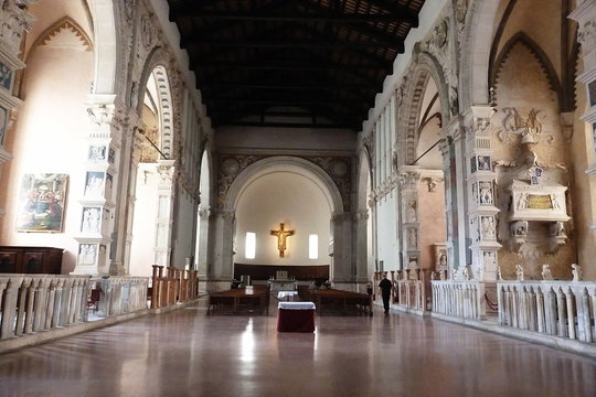 Interior of Tempio Malatestiano, cathedral of Rimini, Emilia Romagna, Italy