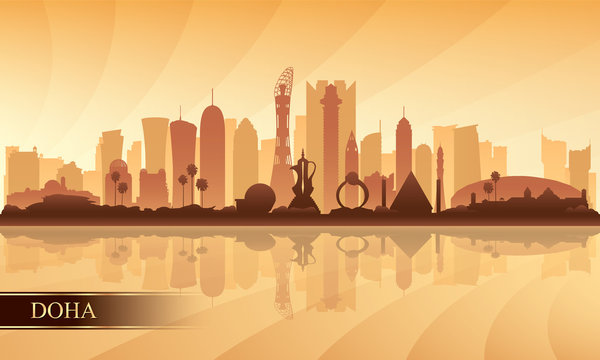 Doha City Skyline Silhouette Background