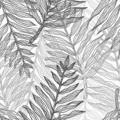 Monochrome tender dark and light gray tropical leaves seamless pattern. Trendy abstract vector texture with exotic fern leaves for textile, wrapping paper, surface, cover, web design, background