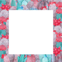 Watercolor Cactus Set green blue, pink and violet colors