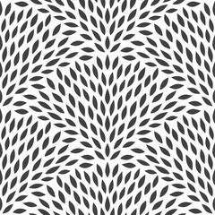 Black abstract leaves seamless pattern on the white background. Vector graphic illustration of fish scale in ethnic asian, japanese style.