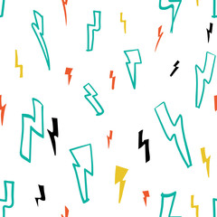 Vector Electric Funky Lightning on white seamless pattern background. Perfect for fabric, scrapbooking and wallpaper projects.
