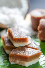 Steamed coconut milk pudding kuih talam with tapioca candy 