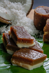 Steamed coconut milk pudding kuih talam with tapioca candy 