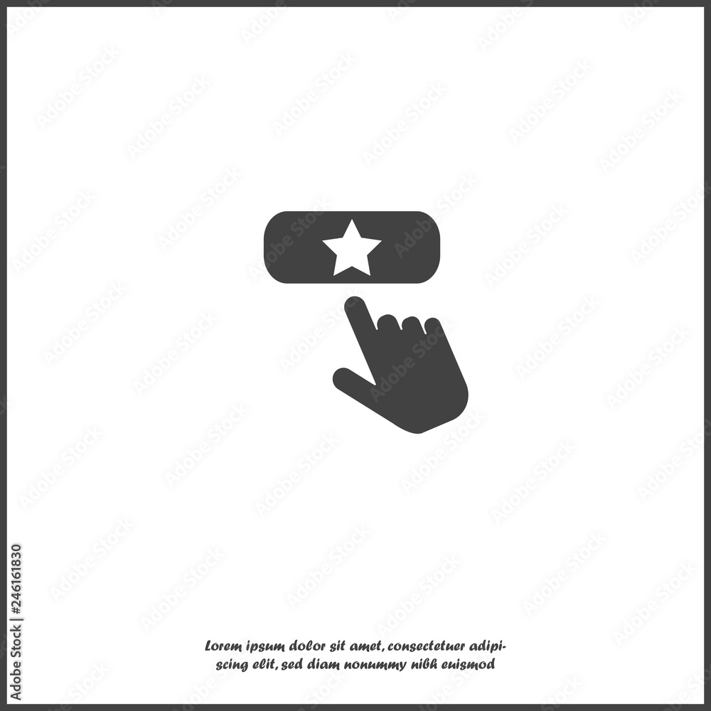 Poster favorit button vector icon. the hand presses the add favorite button internet on white isolated back