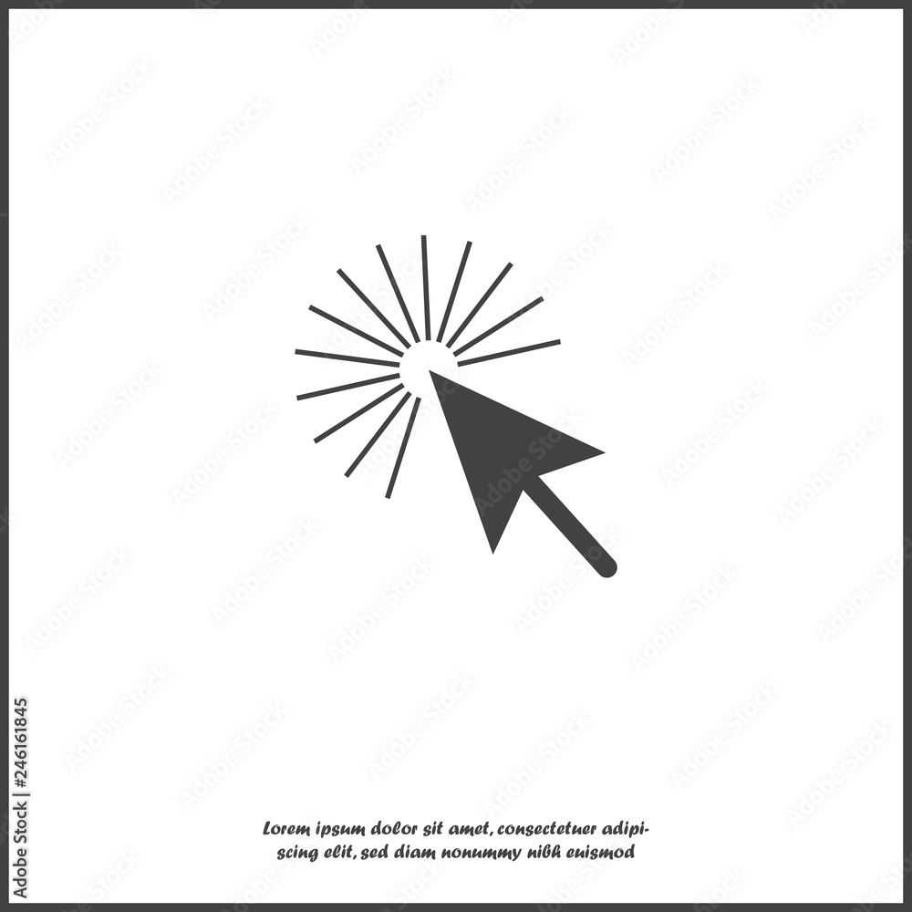 Poster arrow, the cursor pointing to the point. the cursor clicks on white isolated background.