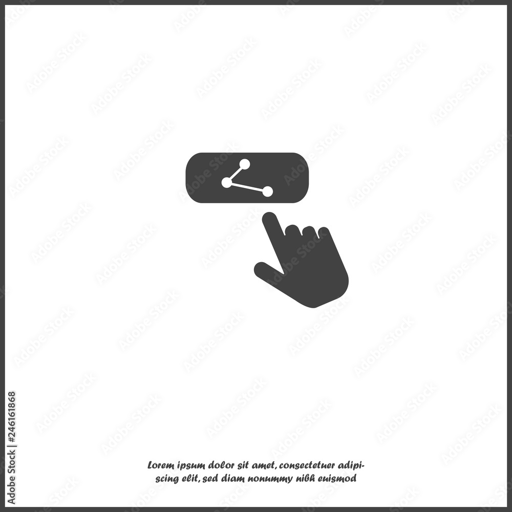 Poster share button vector icon. the hand presses the share button interne on white isolated background.