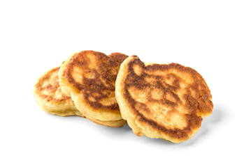 Homemade fluffy pancakes isolated on white background. Russian, Belarusian food. 