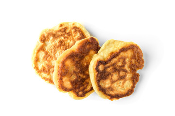 Homemade fluffy pancakes isolated on white background. Russian, Belarusian food. 