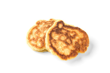 Homemade fluffy pancakes isolated on white background. Russian, Belarusian food. 