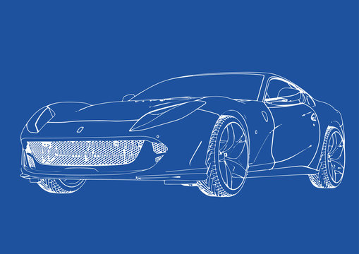 Drawing Of A Sports Car Blue Background Vector