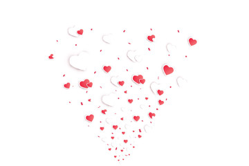 Heart confetti burst isolated. Valentines day concept. Heart shapes background. Vector festive illustration.