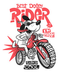 Cartoon dog riding a motorcycle vector T-Shirt design