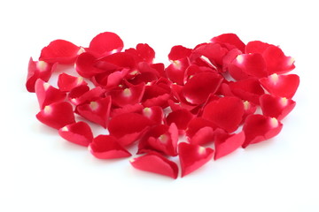 red heart of rose petals