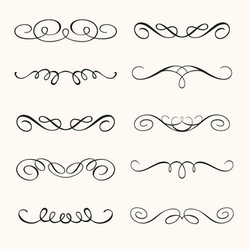 Vector set of calligraphic design elements and page decorations. Elegant collection of hand drawn swirls and curls for your design