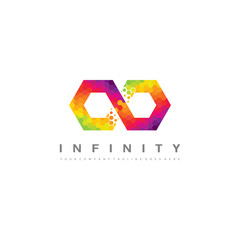 Colorful infinity logo - infinite hexagon pixel vector - obrazy, fototapety, plakaty