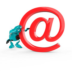 vintage blue robot in a white background