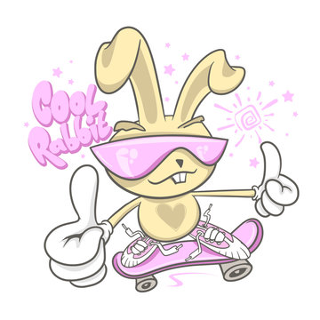 Cartoon cute bunny girl with skate vector illustration