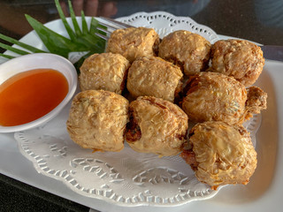 Deep Fried Crab meat roll (Hoi Jo) is Thiland and Chinese asian food culture. 