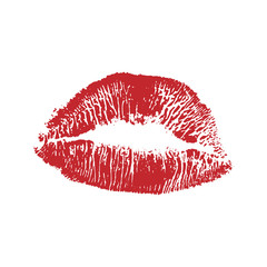 Vector illustration of womans girl red lipstick kiss mark isolated on white background. Valentines day icon, sign, symbol, clip art for design.