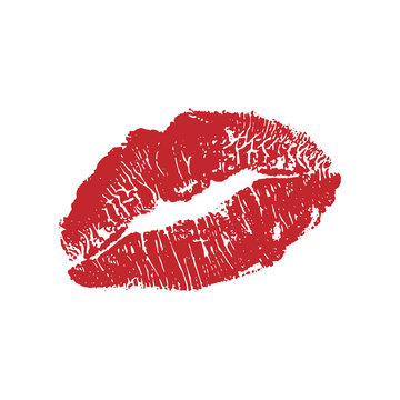 Vector illustration of womans girl red lipstick kiss mark isolated on white background. Valentines day icon, sign, symbol, clip art for design.