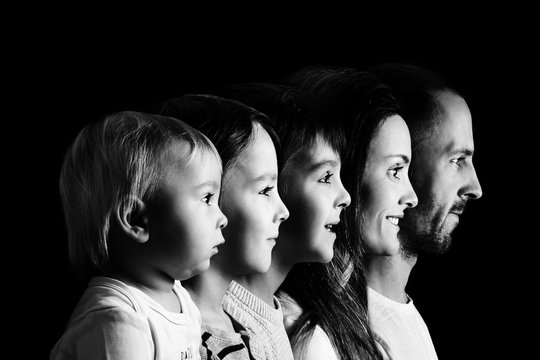 Family portrait of father, mother and three boys, profile picture of them all in a row, isolated on black background Stock Photo | Adobe Stock Family Portrait Of Father, Mother And Three Boys, Profile Picture Of Them All In A Row, Isolated On Black Background Stock Photo | Adobe Stock