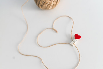 Heart shaped rope on white background. Valentine's Day