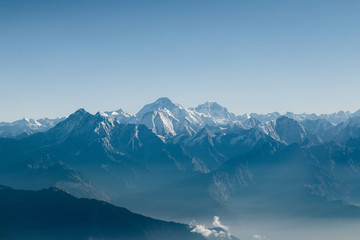 Fototapeta na wymiar Mount Everest and the Himlayan range view with clear sky.