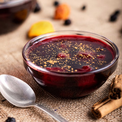 Mazamorra morada, delicious peruvian dessert jam with dried fruits and cinnamon