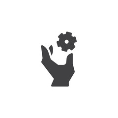 Hand and gear vector icon. filled flat sign for mobile concept and web design. Business setting service simple solid icon. Symbol, logo illustration. Pixel perfect vector graphics