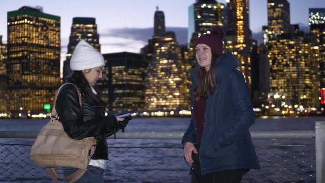 The wonderful Manhattan skyline visited by two girls in New York