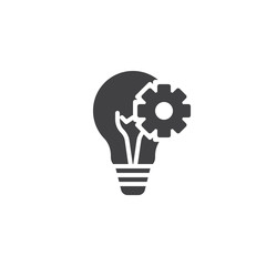 Working business idea lamp vector icon. filled flat sign for mobile concept and web design. Light bulb with gear simple solid icon. Symbol, logo illustration. Pixel perfect vector graphics