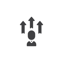 Employee development vector icon. filled flat sign for mobile concept and web design. Man with arrows up simple solid icon. Symbol, logo illustration. Pixel perfect vector graphics