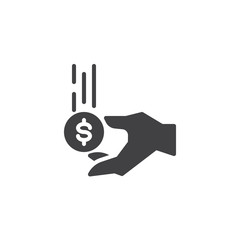 Hand with dollar vector icon. filled flat sign for mobile concept and web design. Success, coin simple solid icon. Symbol, logo illustration. Pixel perfect vector graphics