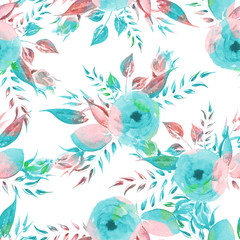 Watercolor seamless pattern. Vintage Pink roses.