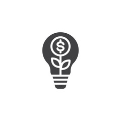 Business idea lamp vector icon. filled flat sign for mobile concept and web design. Light bulb with money plant inside simple solid icon. Symbol, logo illustration. Pixel perfect vector graphics