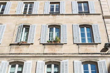 The wall with windows of the old building