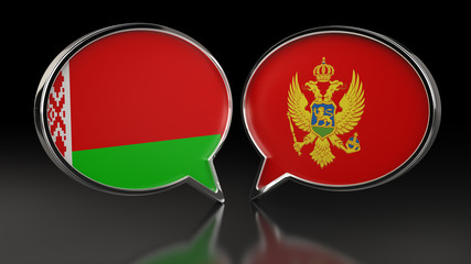 Belarus and Montenegro flags with Speech Bubbles. 3D illustration