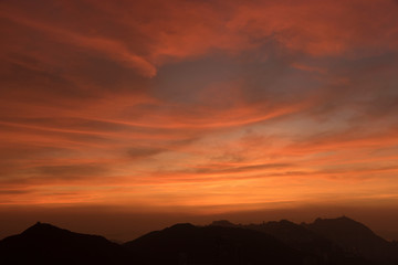 dramatic red cloudscape at sunset. Natural background.