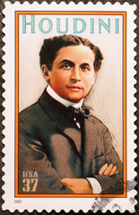 Illusionist Houdini on american postage stamp