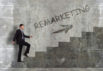 Business, technology, internet and networking concept. A young entrepreneur goes up the career ladder: Remarketing