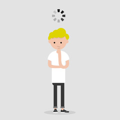 Young pensive character with a loading bar above her head.flat cartoon design