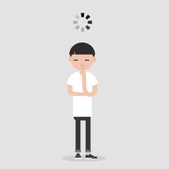 Young pensive character with a loading bar above her head.flat cartoon design