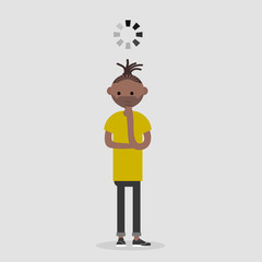Young pensive character with a loading bar above her head.flat cartoon design