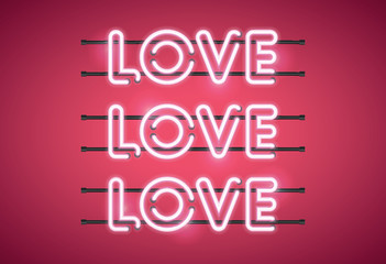 Love Love Love Valentine's Day glowing neon sign
